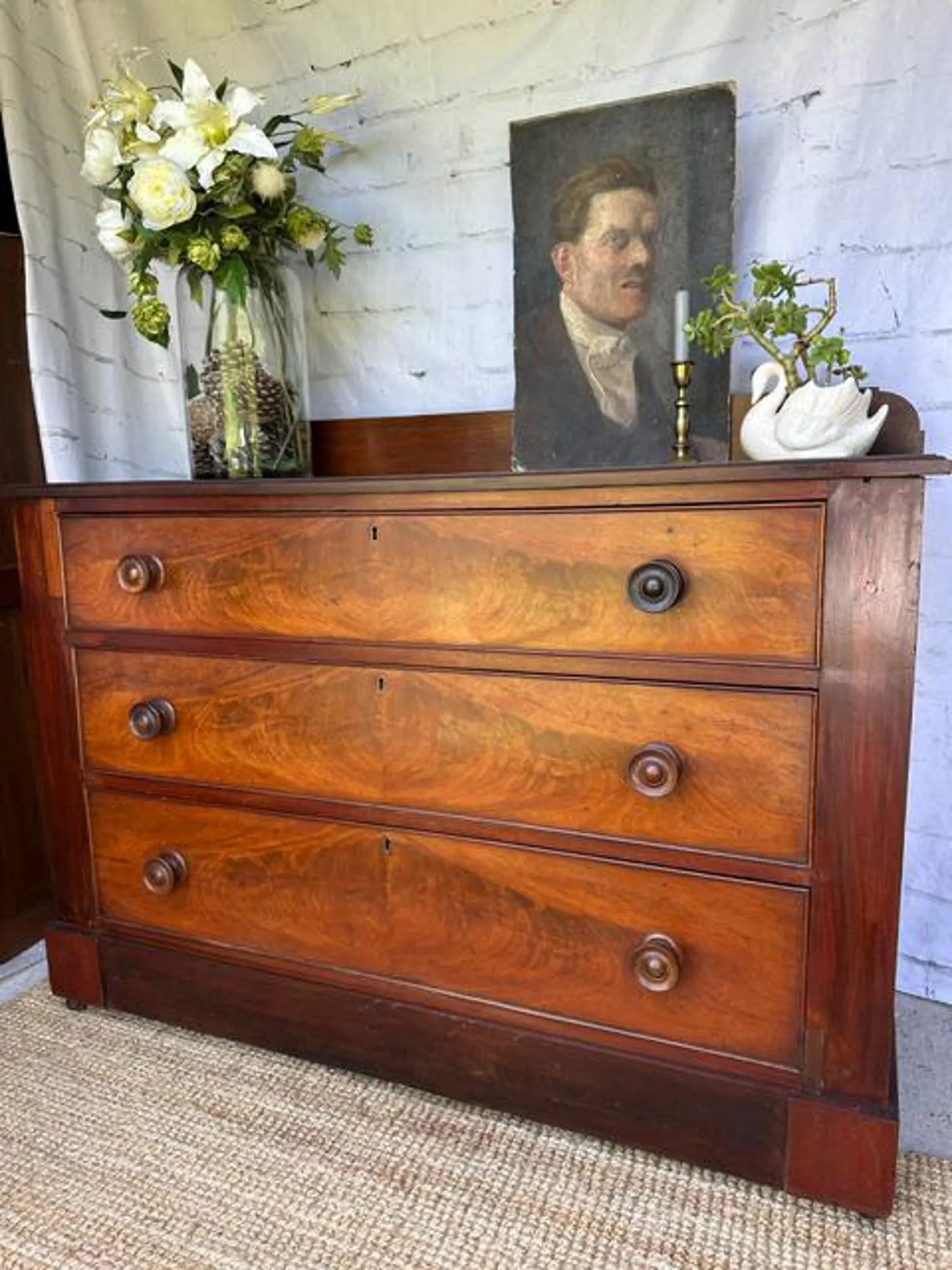 Early Victorian Vintage Flame Mahogany Chest of Drawers | Antique Mahogany Chest | English Country Furniture