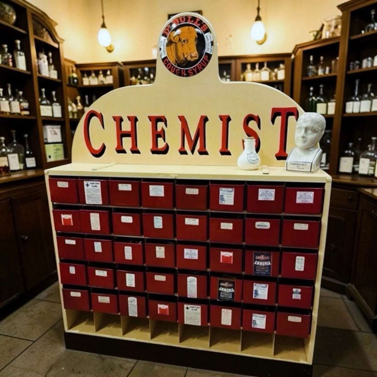 Antique Chemists Drawers, Lots Of Storage. 40 Deep Drawers. Great Unique Shoe Storage