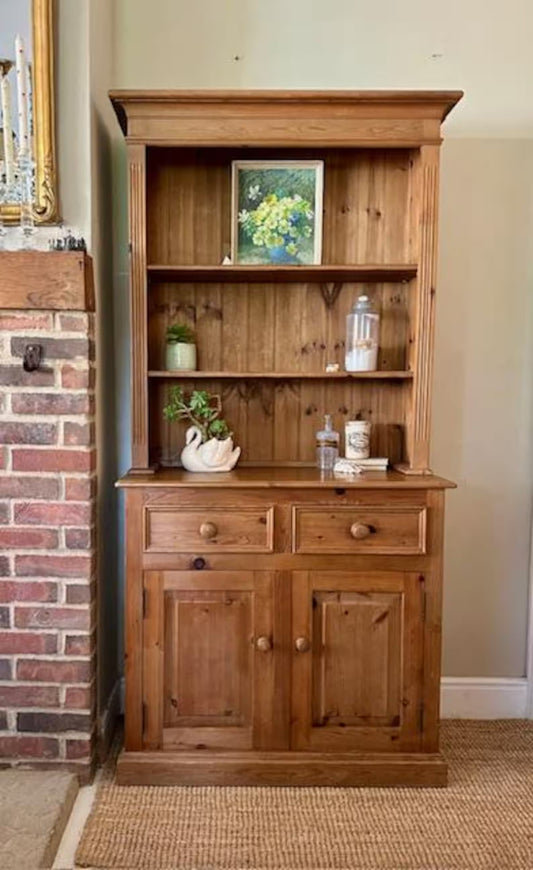 Vintage Pine Kitchen Dresser | Farmhouse Welsh Dresser | English Country Cabinet | Rustic Plate Rack | Solid Pine Storage