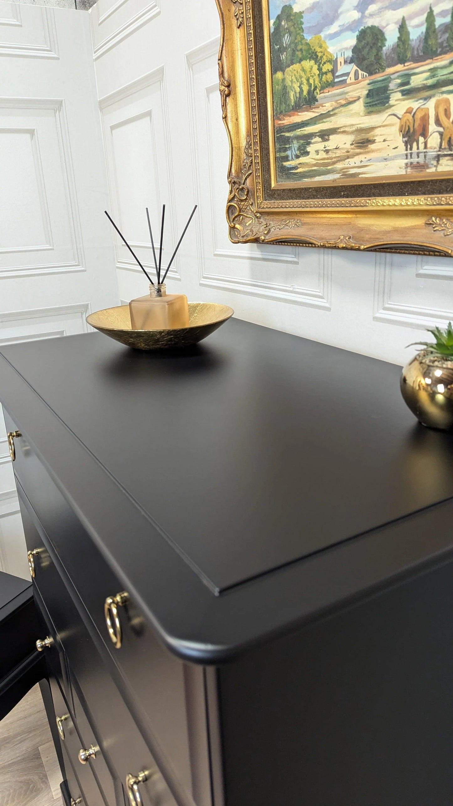 Stag minstrel black tallboy 7 drawer chest of drawers, professionally sprayed black