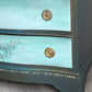 Dark Green, Blue & Metallic Vintage Chest of Drawers, Bow Fronted Mahogany