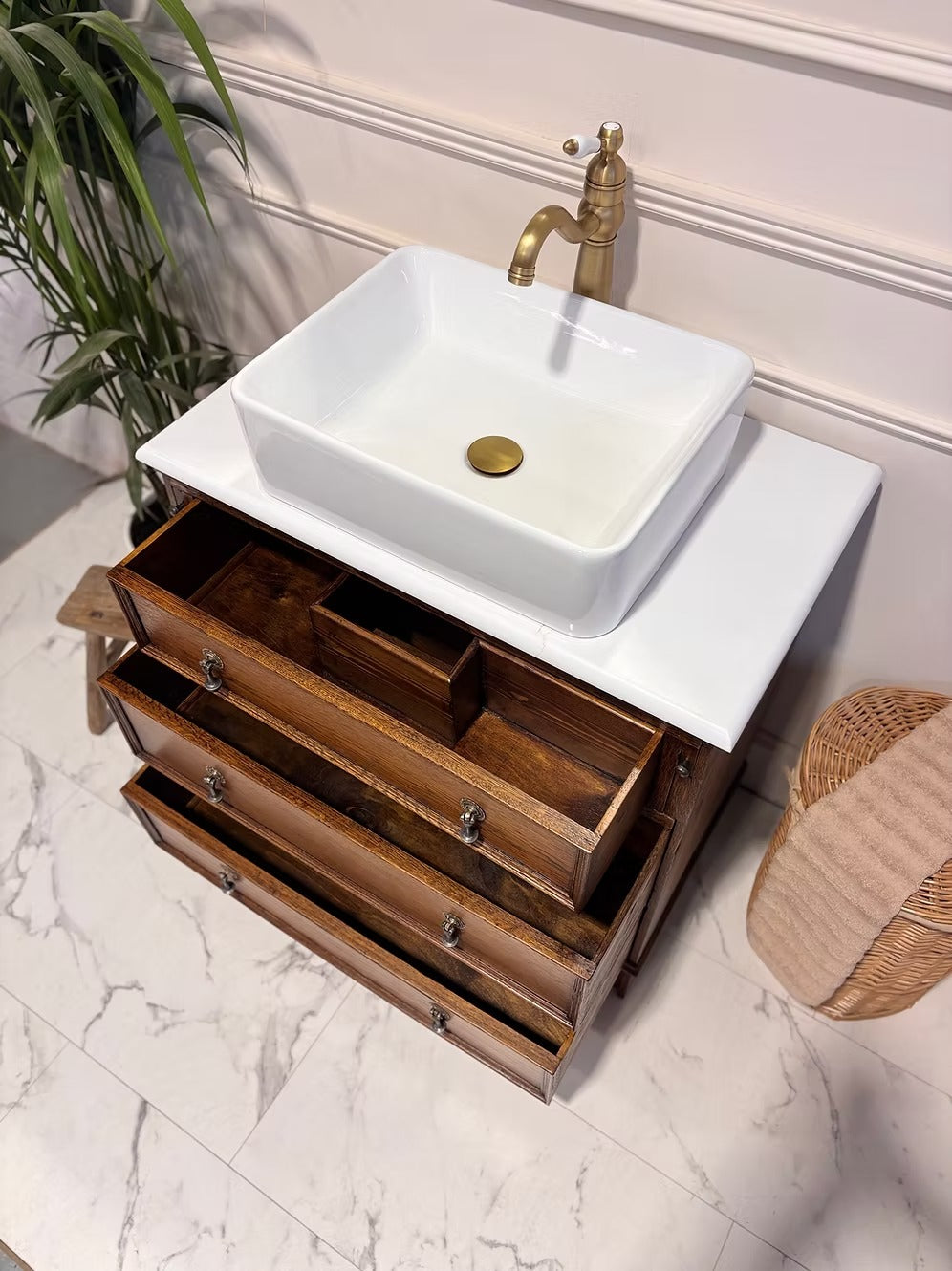 Oak Vintage Bathroom Vanity Unit