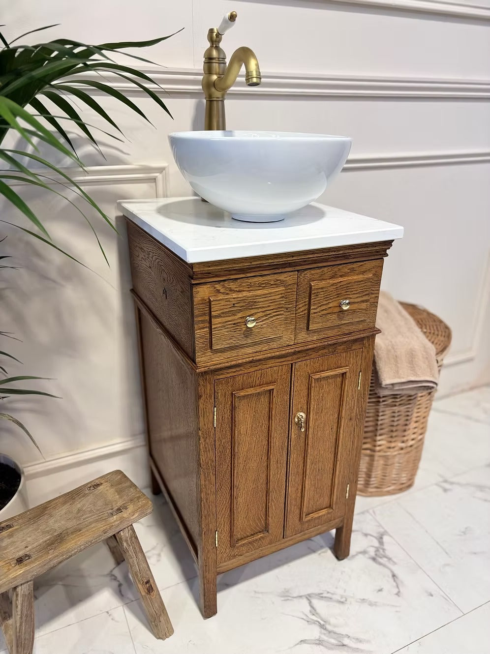Single Reclaimed Tall Narrow Vintage Vanity Unit With Basin