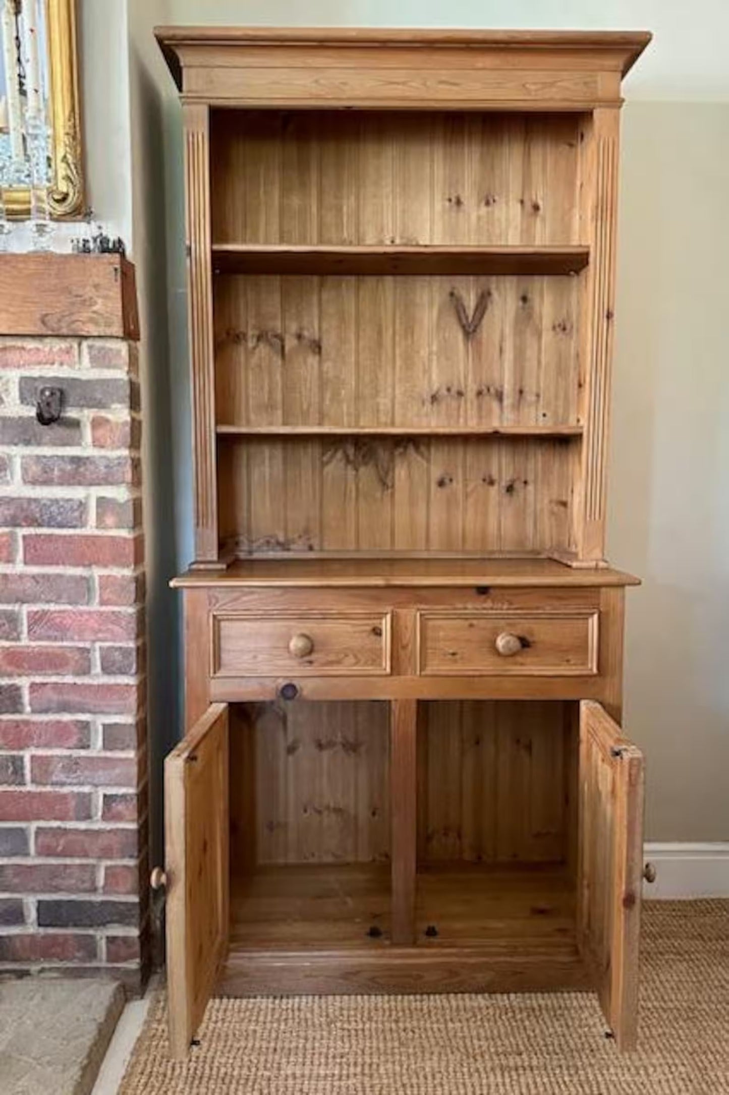 Vintage Pine Kitchen Dresser | Farmhouse Welsh Dresser | English Country Cabinet | Rustic Plate Rack | Solid Pine Storage