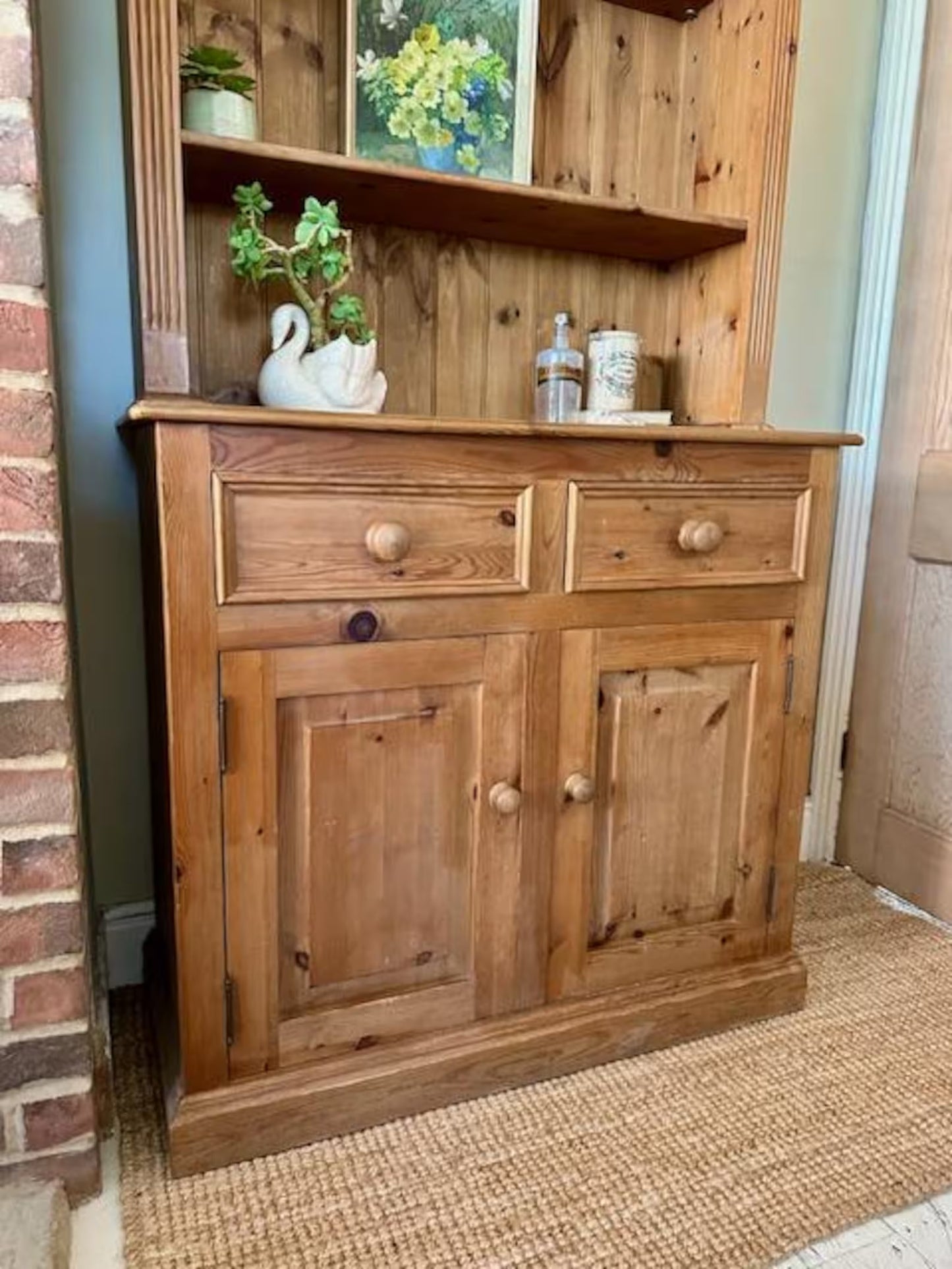 Vintage Pine Kitchen Dresser | Farmhouse Welsh Dresser | English Country Cabinet | Rustic Plate Rack | Solid Pine Storage