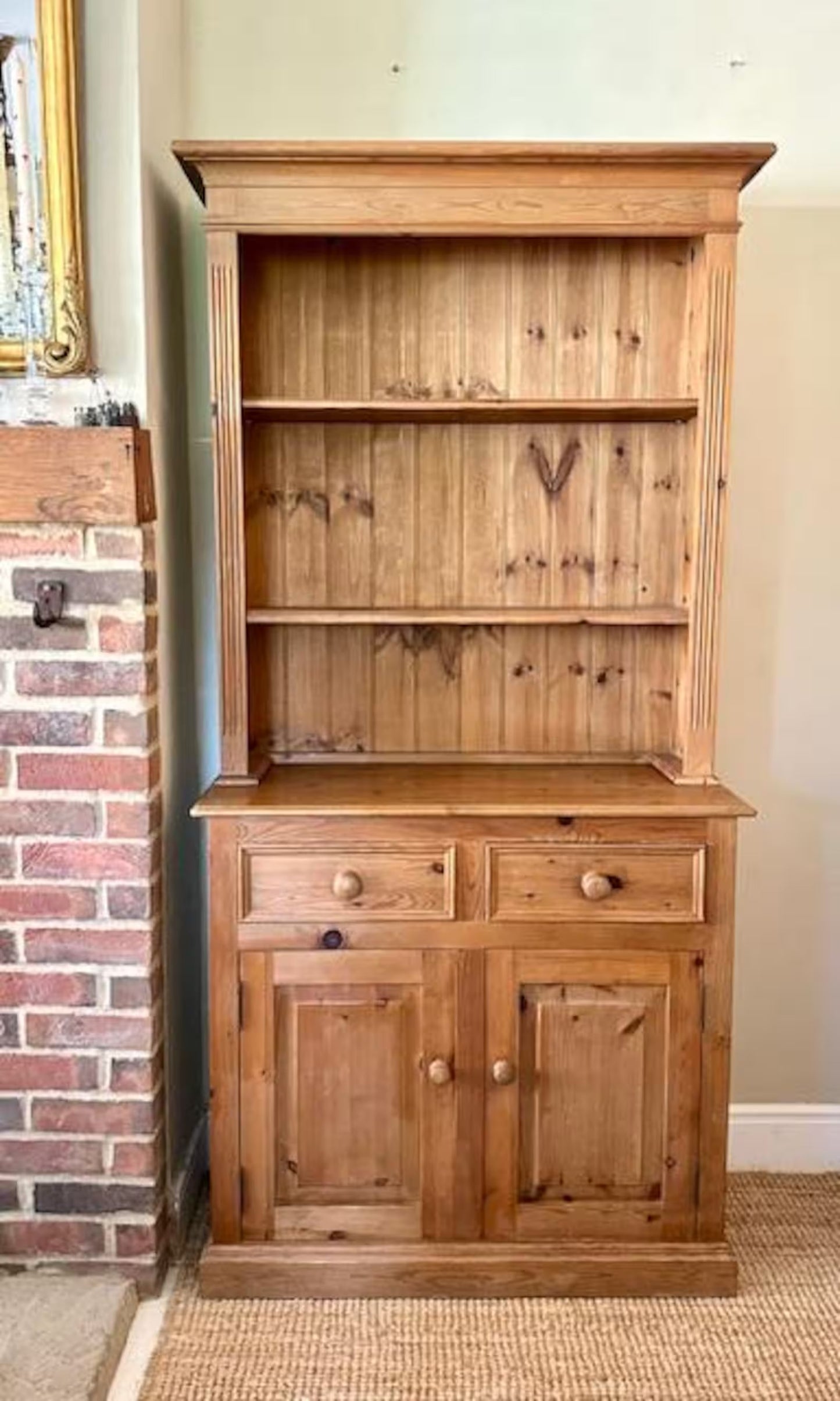 Vintage Pine Kitchen Dresser | Farmhouse Welsh Dresser | English Country Cabinet | Rustic Plate Rack | Solid Pine Storage