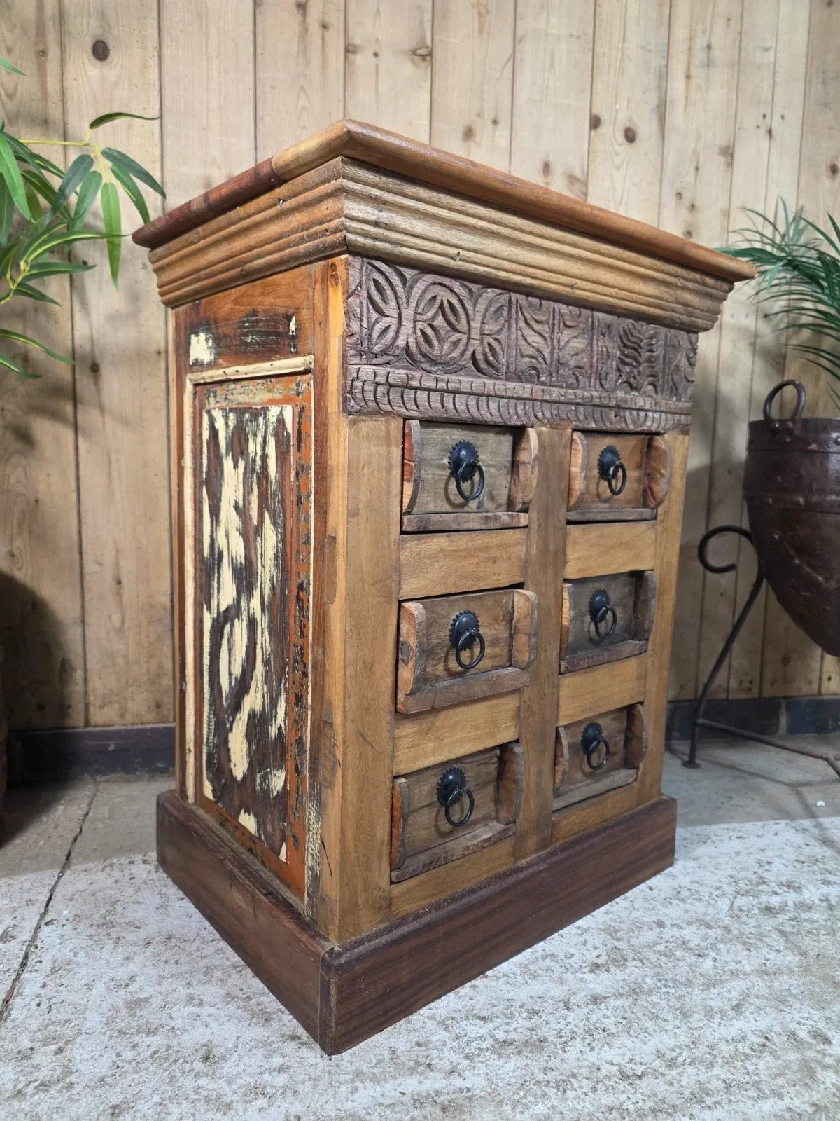 Vintage Reclaimed Indian Solid Wooden Brick Mould Drawer Unit Bedside Kitchen