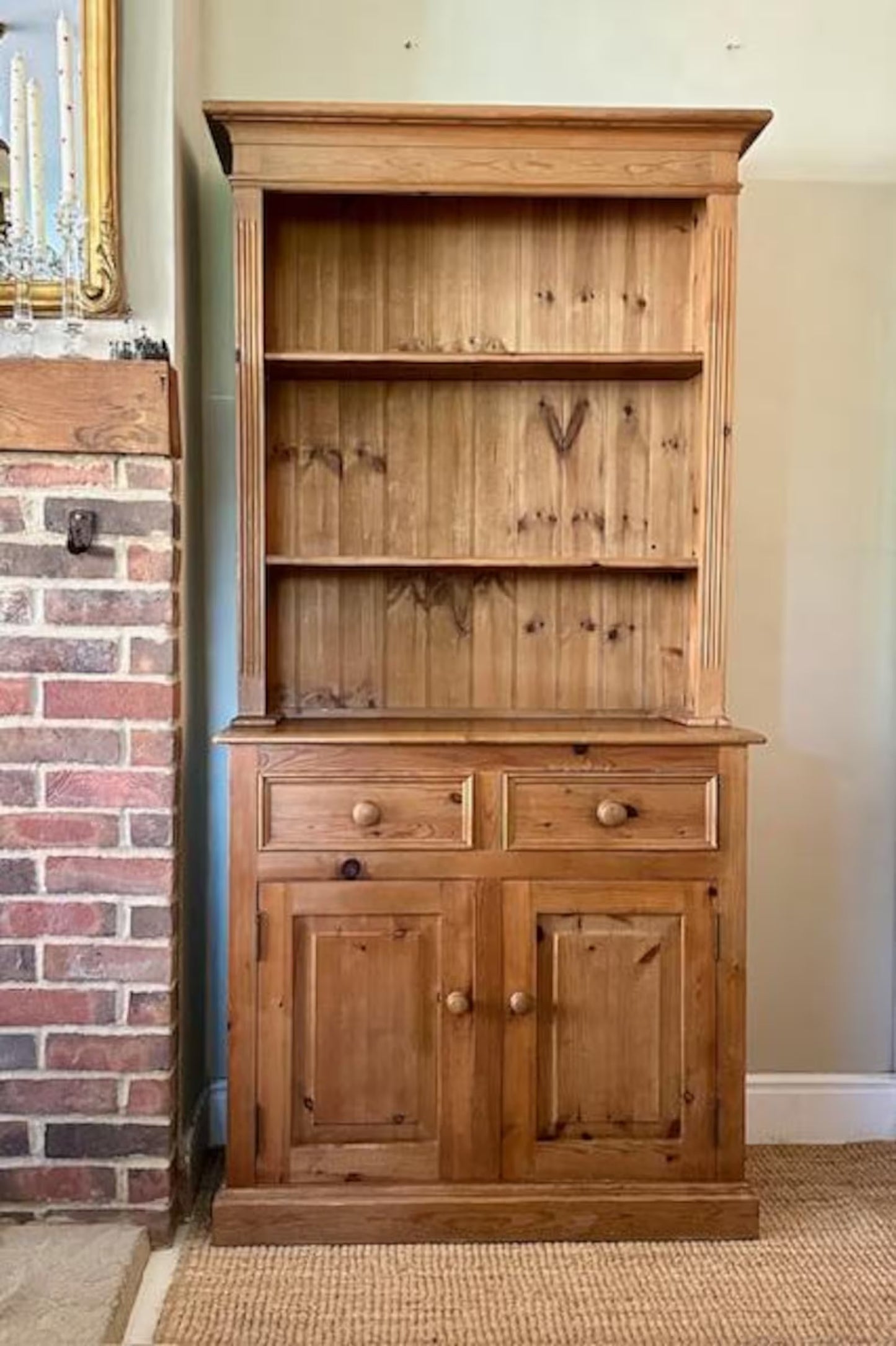 Vintage Pine Kitchen Dresser | Farmhouse Welsh Dresser | English Country Cabinet | Rustic Plate Rack | Solid Pine Storage