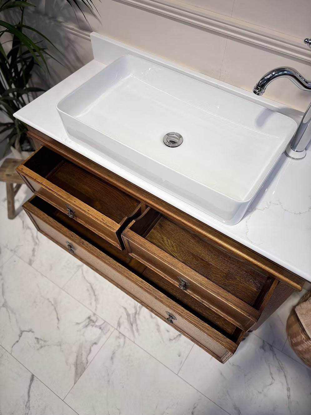Edwardian Oak Vintage Bathroom Vanity Unit With Basin