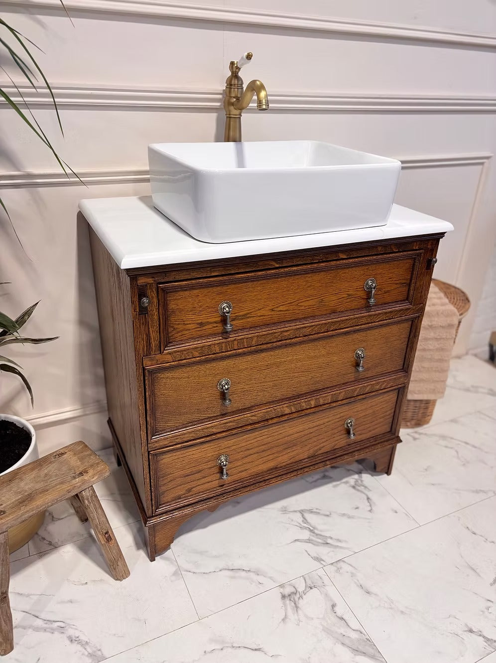 Oak Vintage Bathroom Vanity Unit