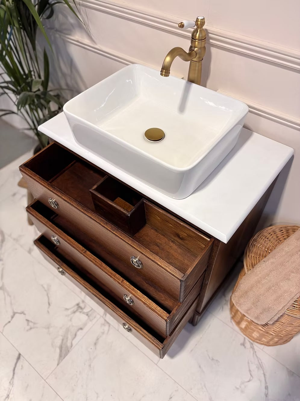 Oak Single Vintage Bathroom Vanity Unit