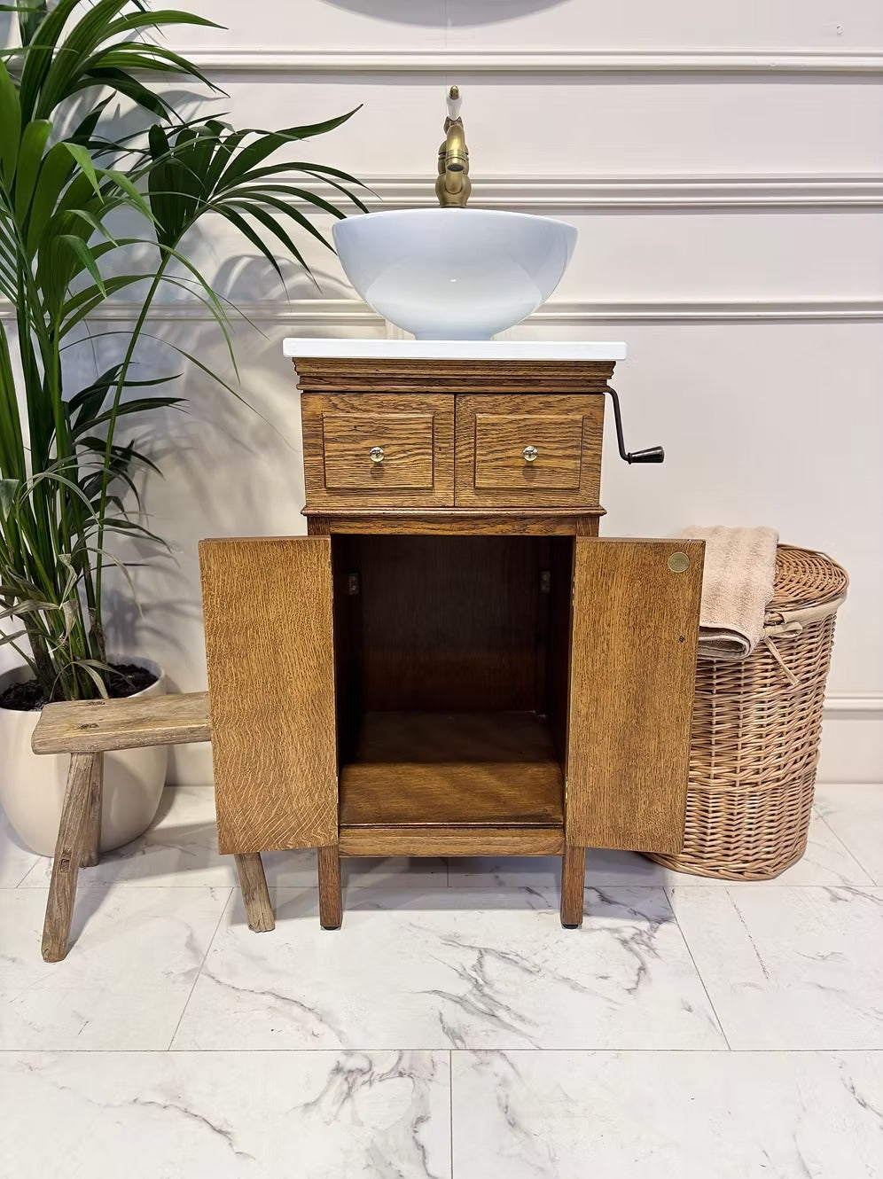 Single Reclaimed Tall Narrow Vintage Vanity Unit With Basin