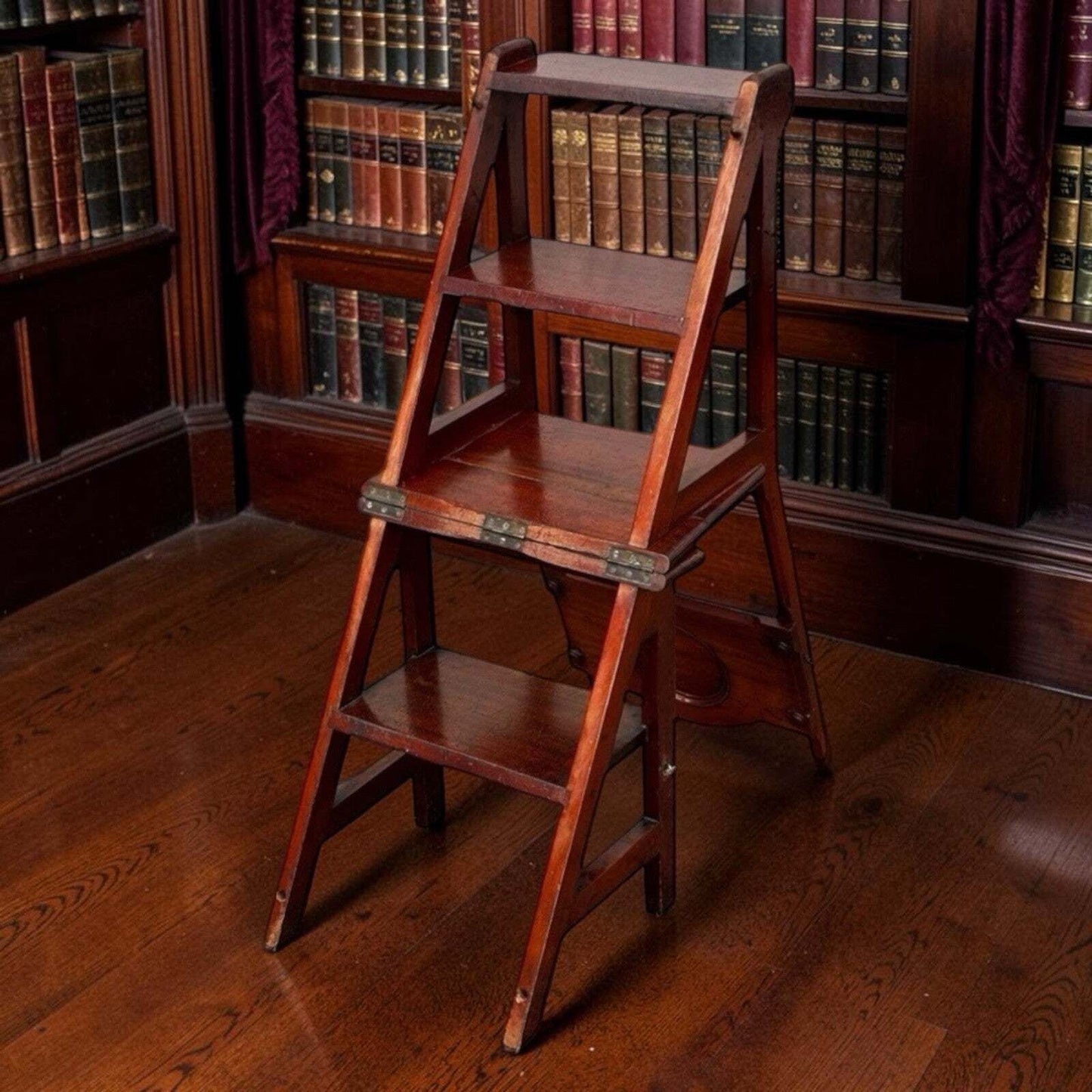 Victorian Vintage Metamorphic Mahogany Chair That Folds Over Into Library Steps