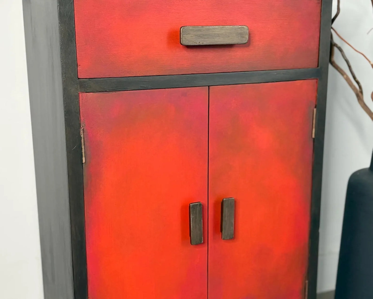 Red & Bronze Art Deco Cabinet | Hand Painted Storage Cupboard | Delivery Included