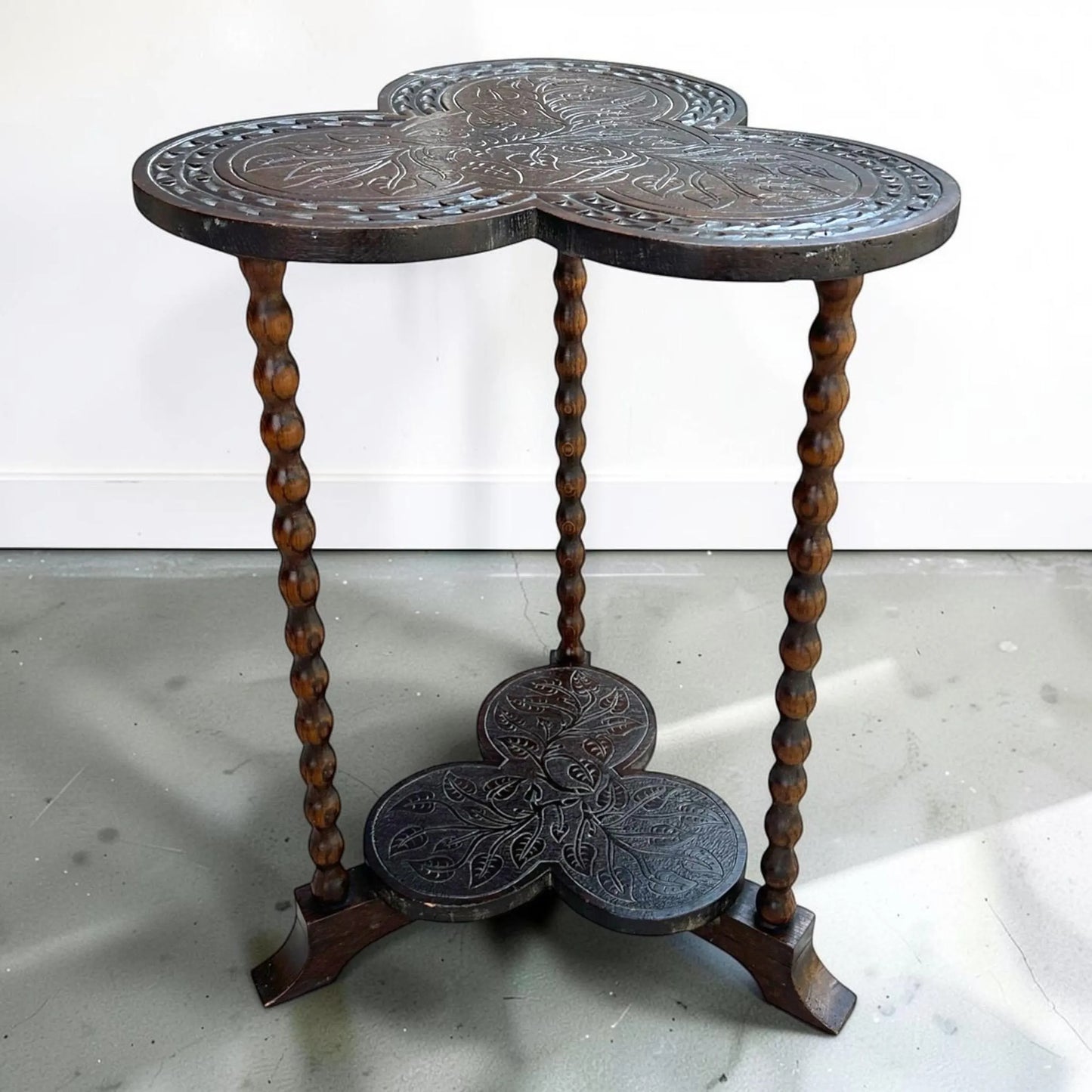 Antique Clover leaf Shamrock bobbin side table