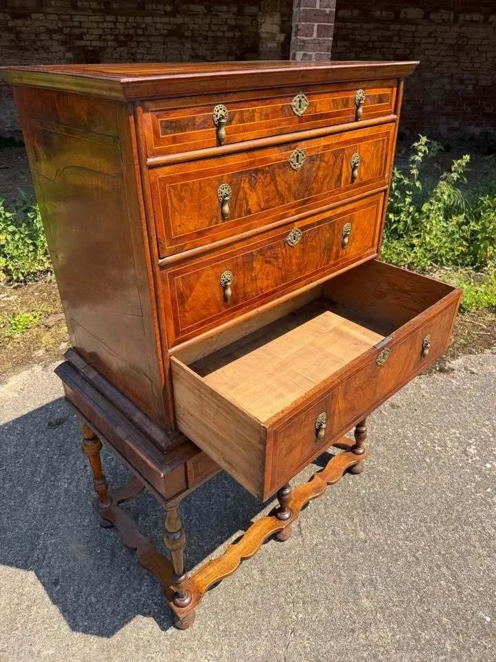Antique 17th Century Walnut Tallboy Chest On Stand Chest Of Drawers