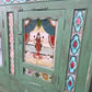 Green Vintage Indian Colonial Solid Wooden Glazed Sideboard Drinks Cabinet