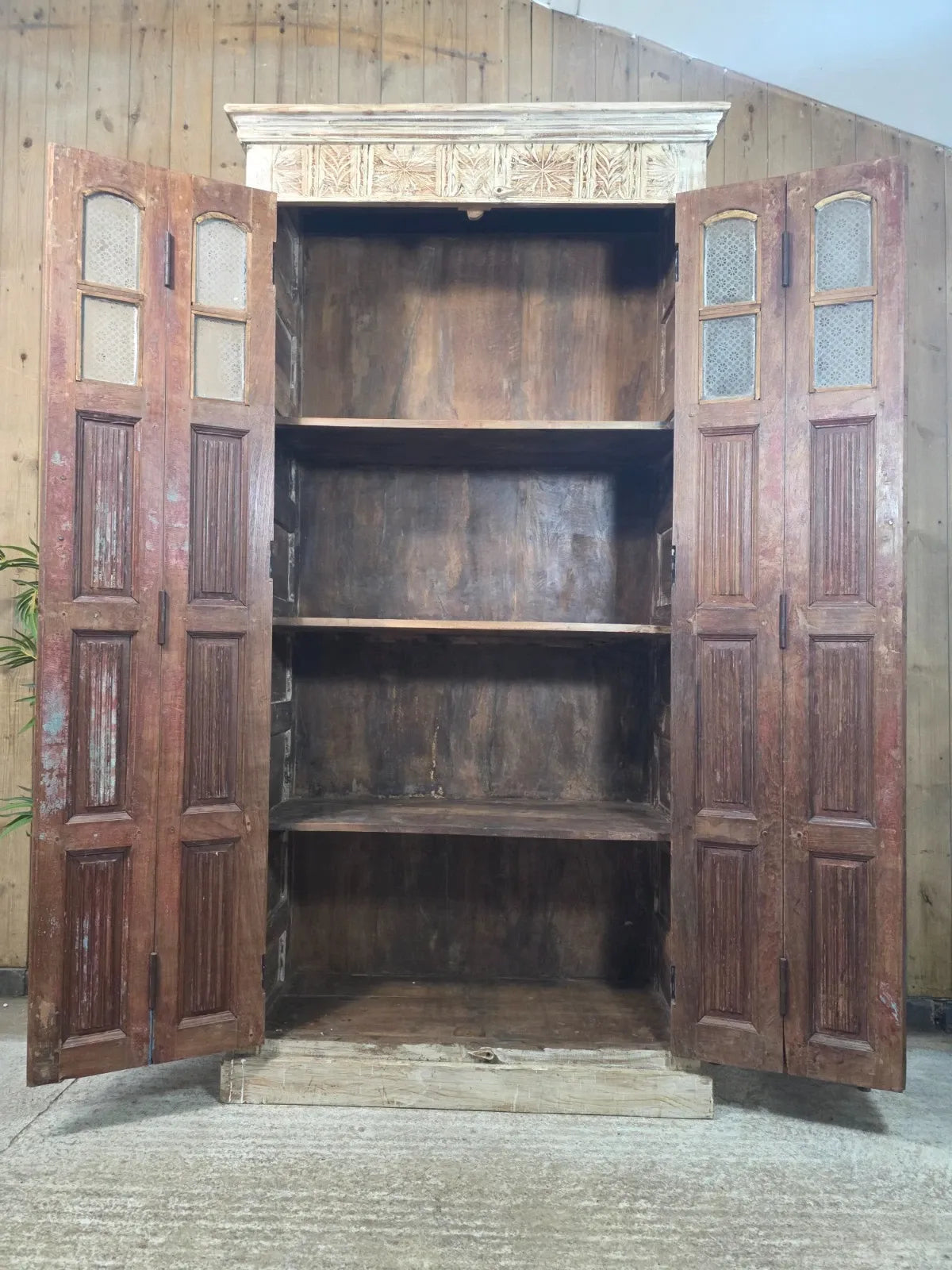 Vintage Reclaimed Indian Solid Wooden House Keepers Linen Cupboard