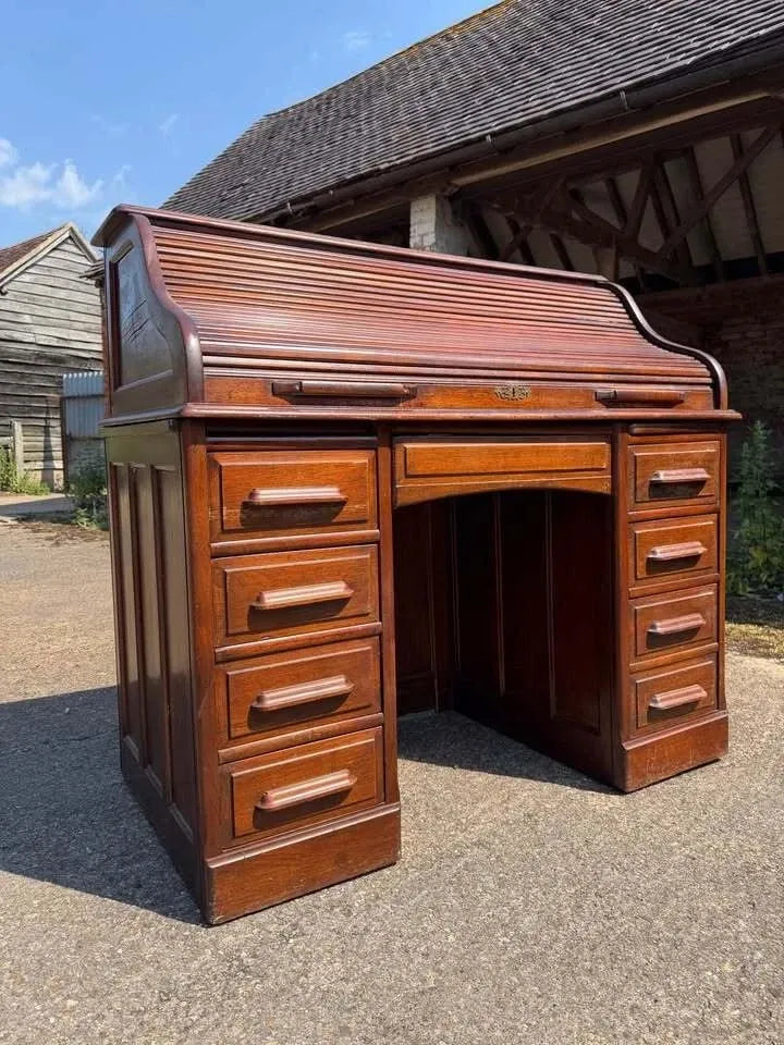 Vintage Oak Roll Top Desk By Angus Of London