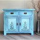 Turquoise & Blue Oak Sideboard | Cabinet, Storage Cupboard Hand Painted