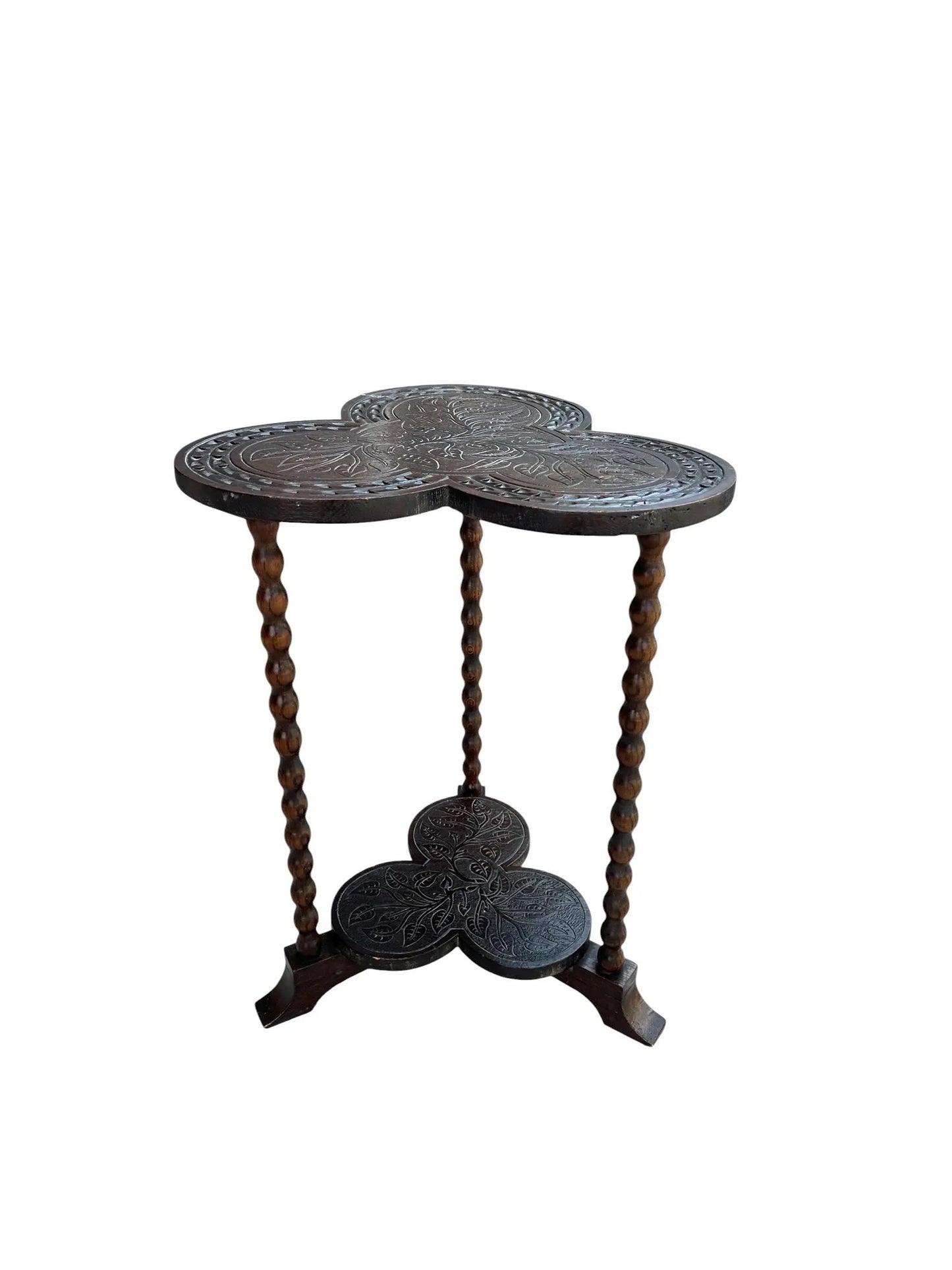 Antique Clover leaf Shamrock bobbin side table