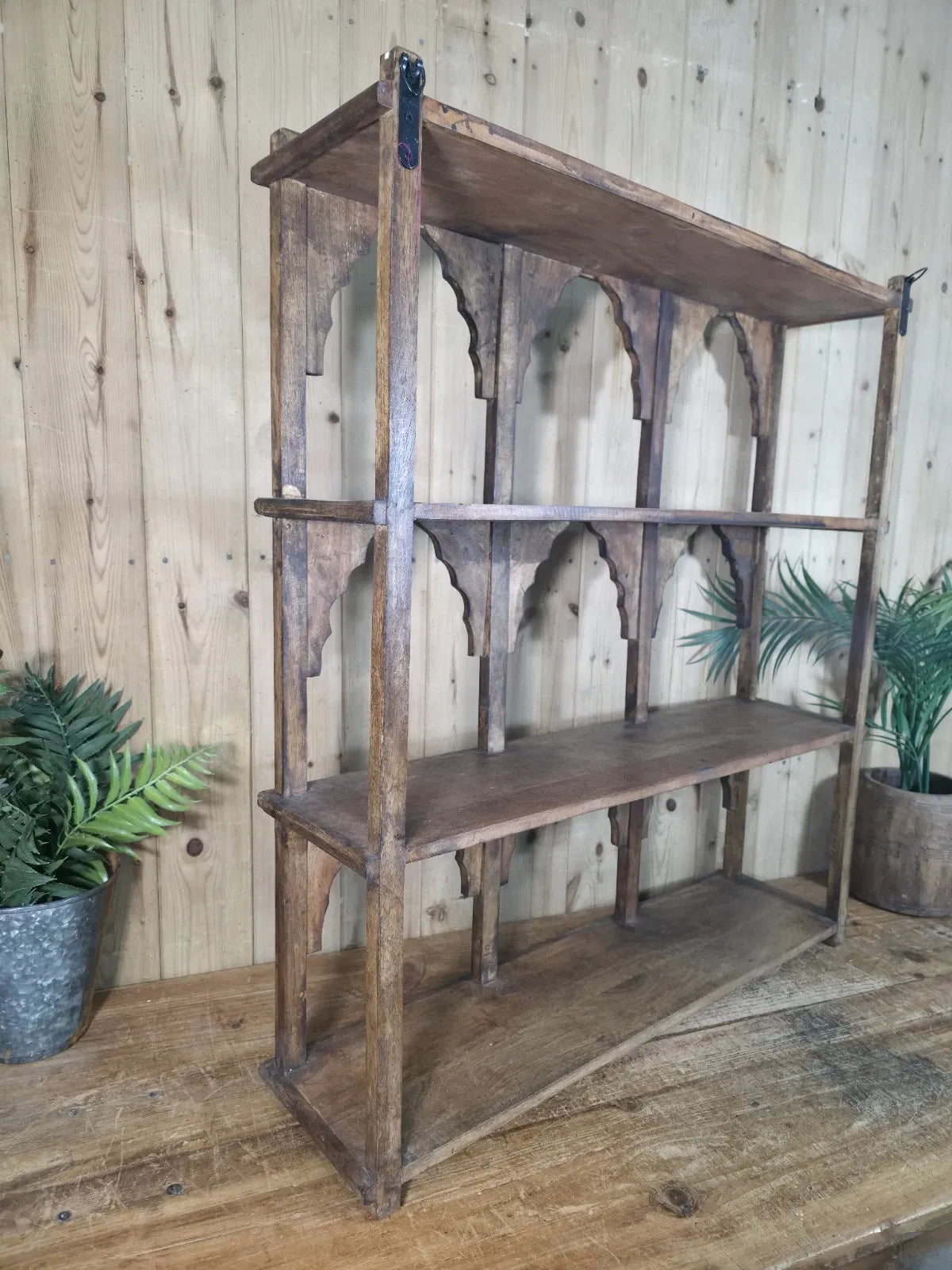 Vintage Solid Wooded Arched Temple Wall Display Shelf Shelves