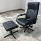 Black Mid century recliner swivel chair and stool in the manner of Kebe Mobler