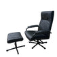 Black Mid century recliner swivel chair and stool in the manner of Kebe Mobler