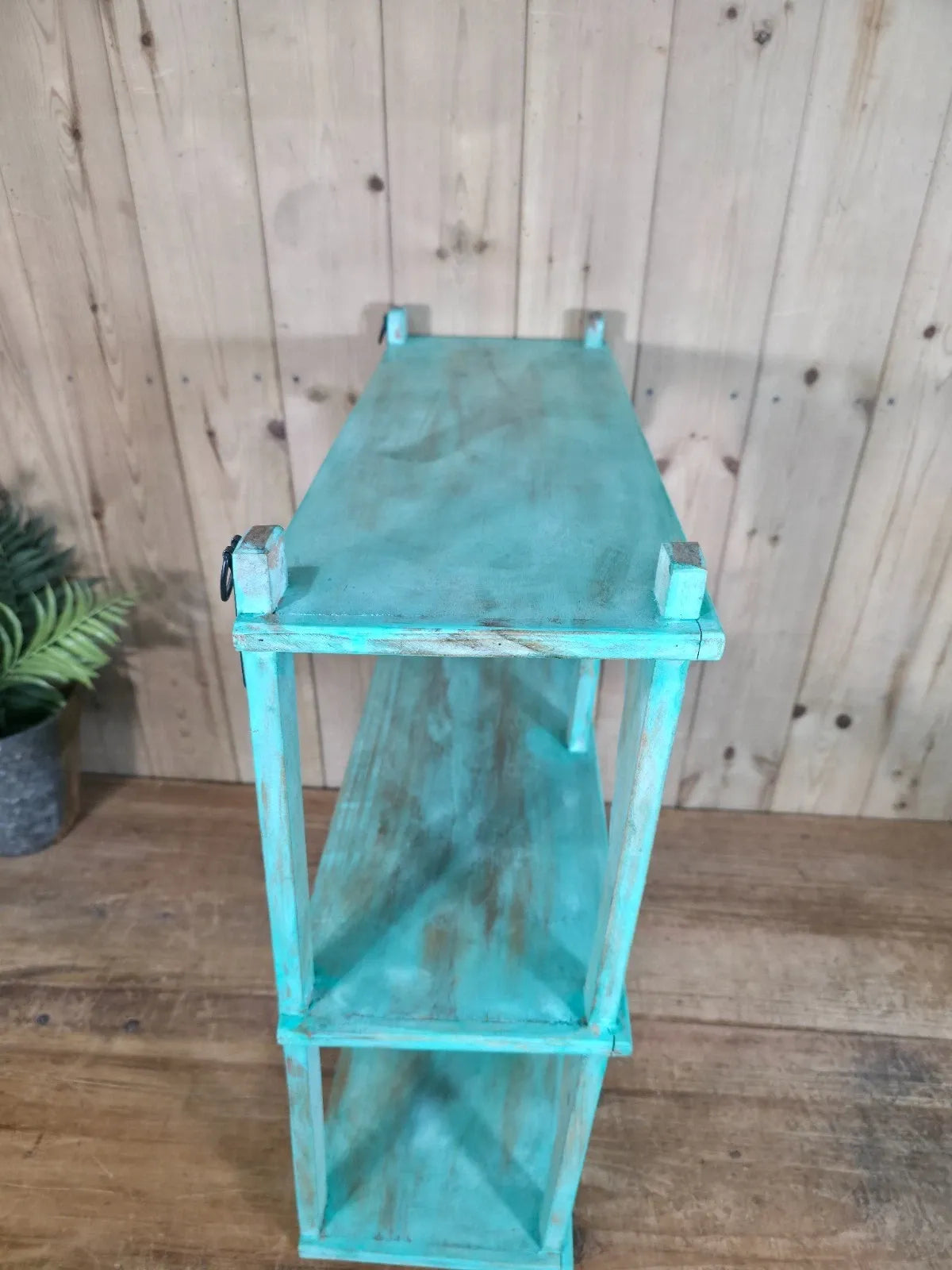 Blue Vintage Reclaimed Solid Wooded Arched Temple Wall Display Shelf Shelves