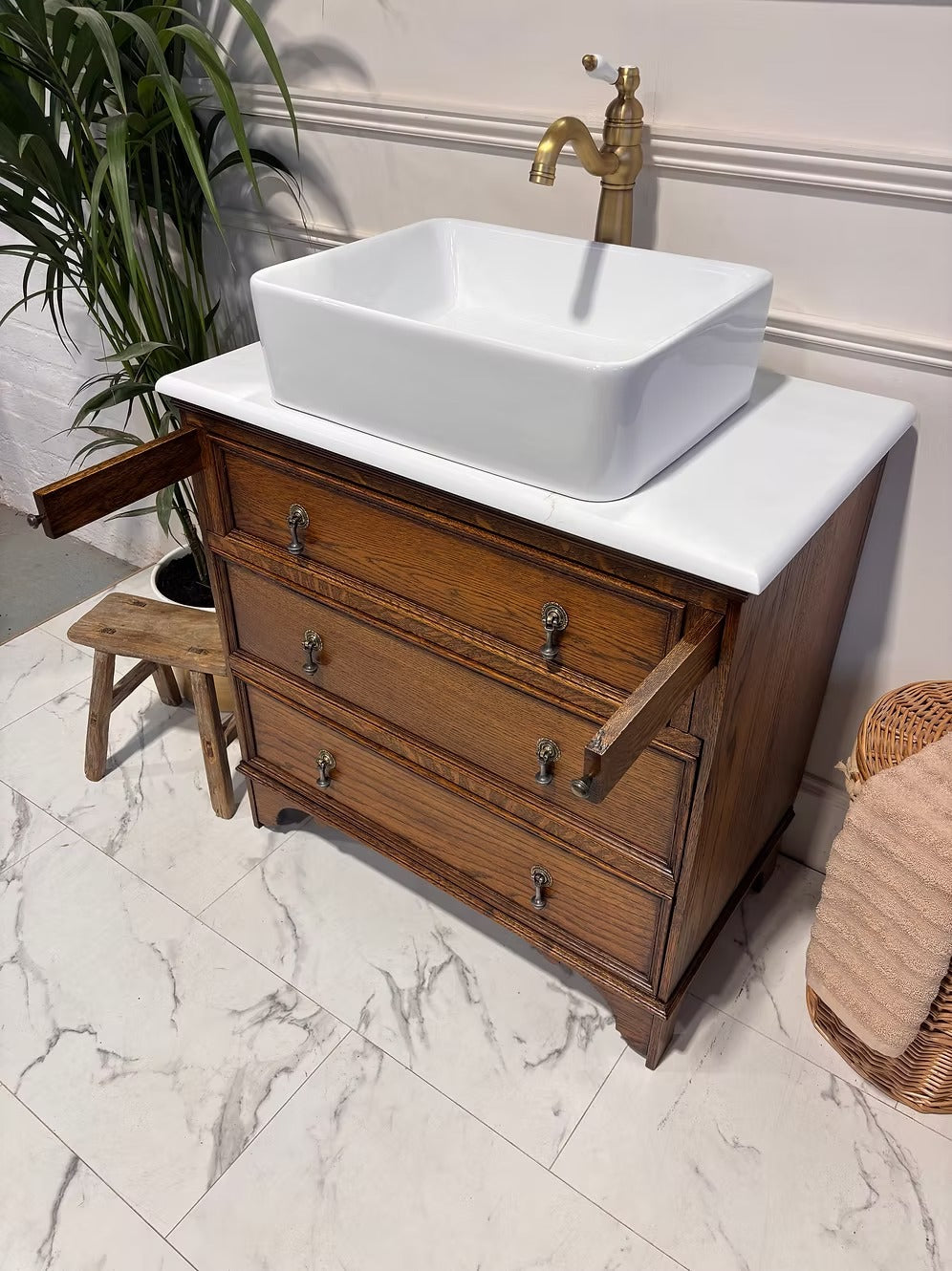 Oak Vintage Bathroom Vanity Unit