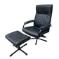 Black Mid century recliner swivel chair and stool in the manner of Kebe Mobler