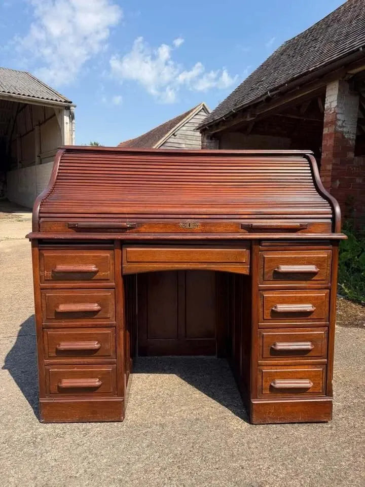 Vintage Oak Roll Top Desk By Angus Of London