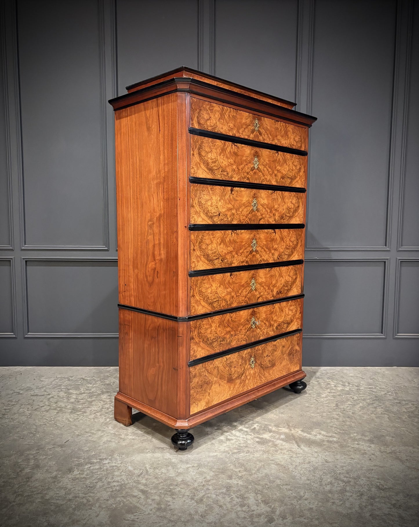 19th Century Walnut Tall Boy Art Deco Chest Of Drawers