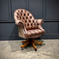 Buttoned Leather Antique Swivel Desk Chair