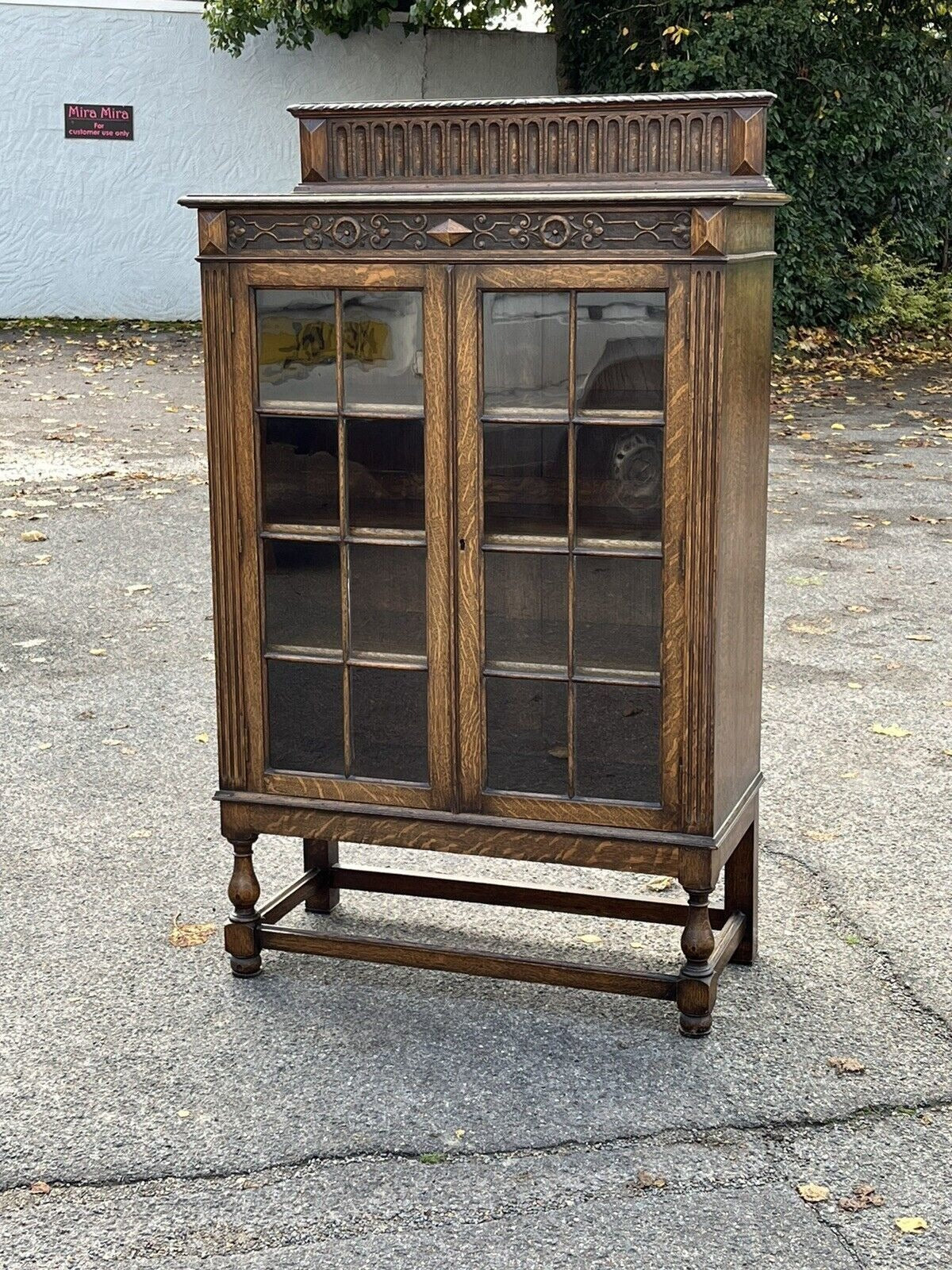 Vintage Edwardian Oak Bookcase Display Cabinet