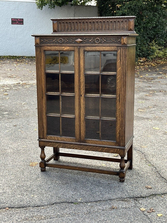Vintage Edwardian Oak Bookcase Display Cabinet