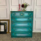 Upcycled Chest of Drawers French Style Drawers Moody Turquoise Colour