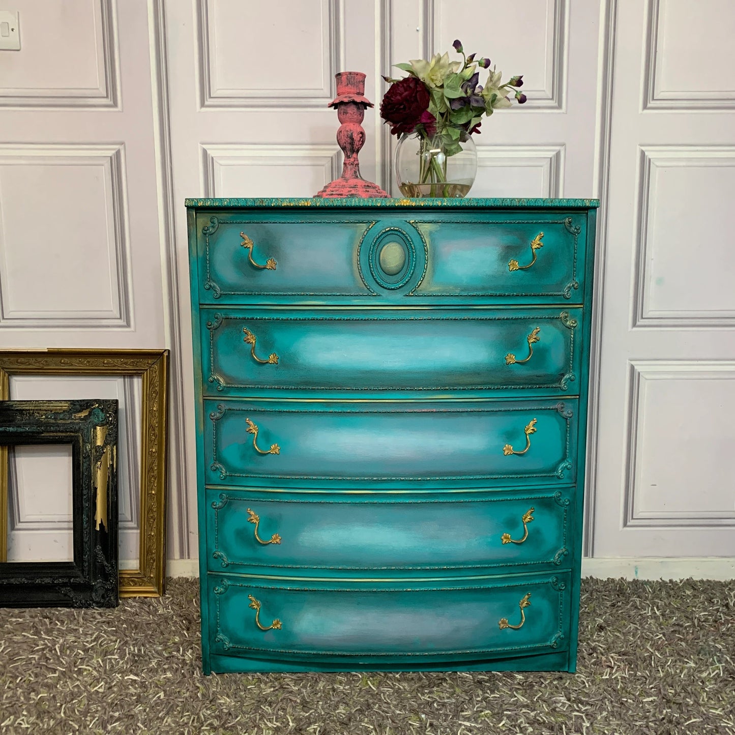 Upcycled Chest of Drawers French Style Drawers Moody Turquoise Colour