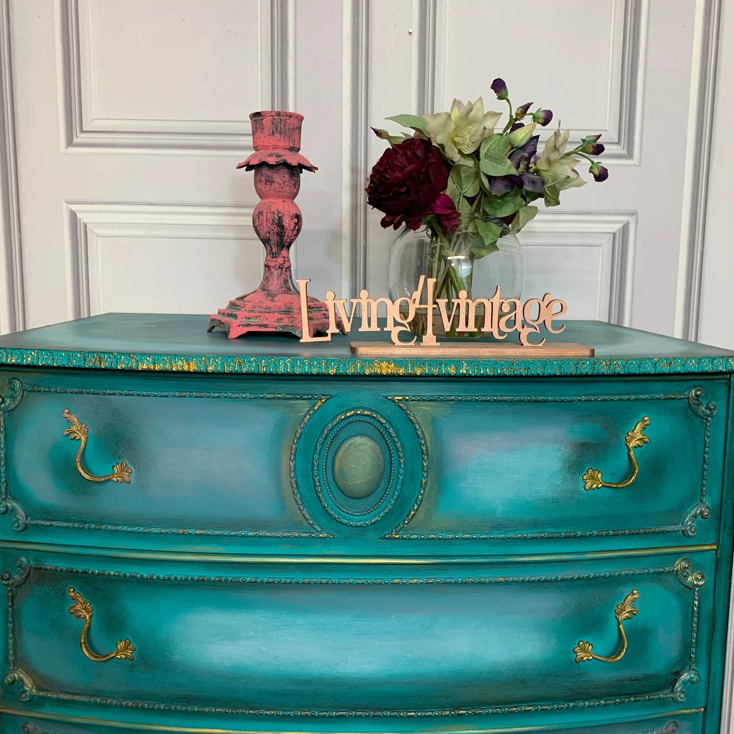 Upcycled Chest of Drawers French Style Drawers Moody Turquoise Colour