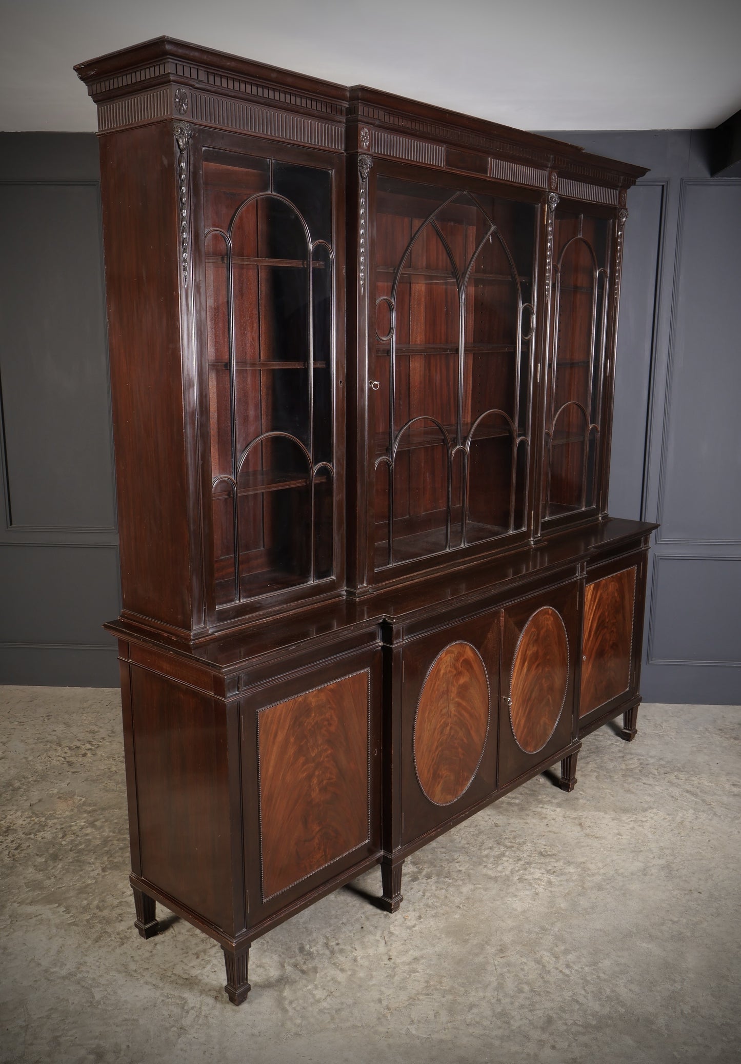 Large Mahogany Breakfront Glazed Bookcase Display Cabinet