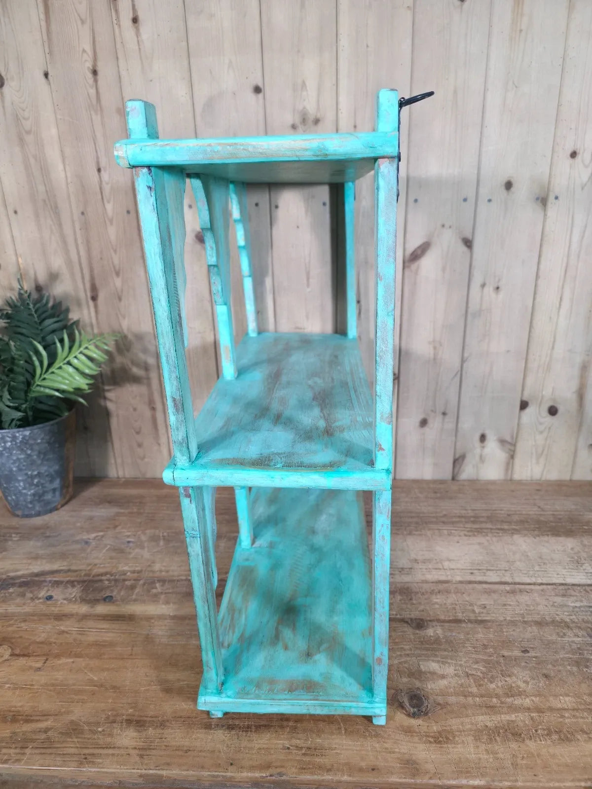 Blue Vintage Reclaimed Solid Wooded Arched Temple Wall Display Shelf Shelves