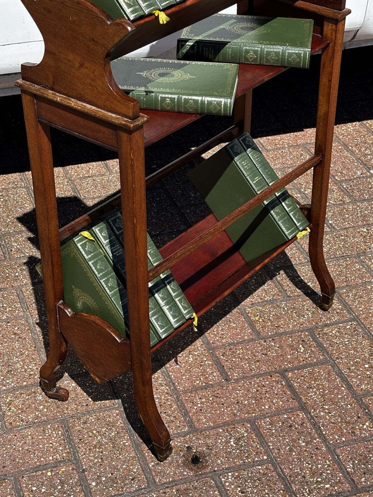 Edwardian Mahogany Book Trough On Brass Castors. Small Bookcase.