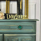 Vintage Painted Cabinet Moody Look Turquoise Cabinet with Carvings