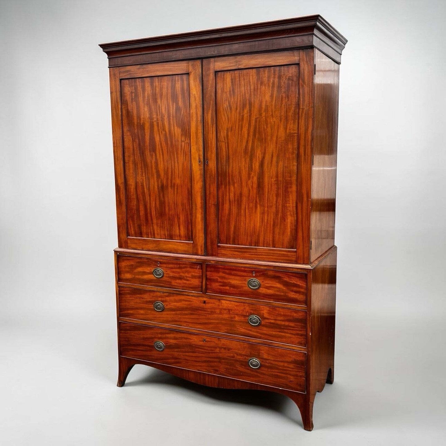 Georgian Flame Mahogany Linen Press Cabinet