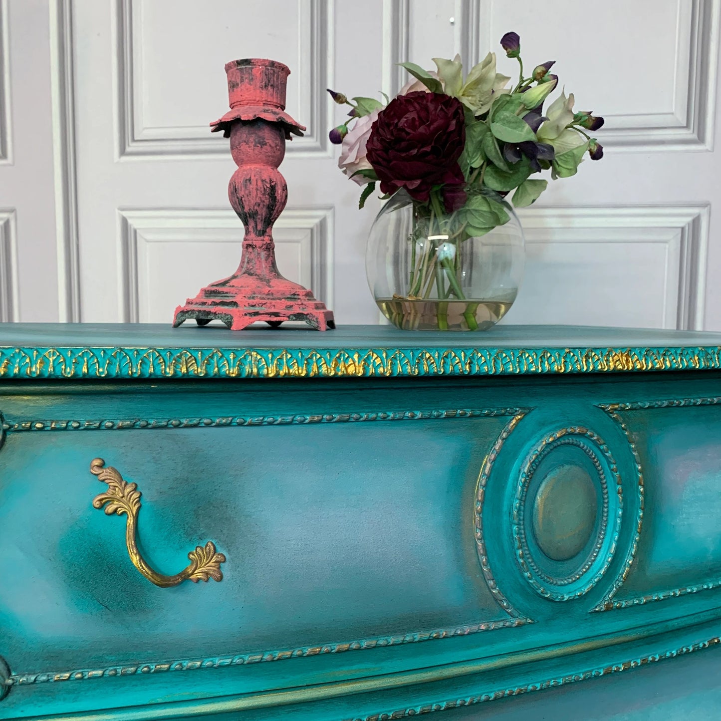 Upcycled Chest of Drawers French Style Drawers Moody Turquoise Colour