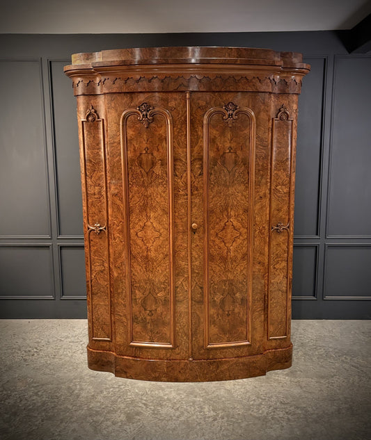 Large Victorian Bow Front Walnut Art Deco Wardrobe