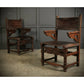 Pair Of Oak And Leather Antique Armchairs