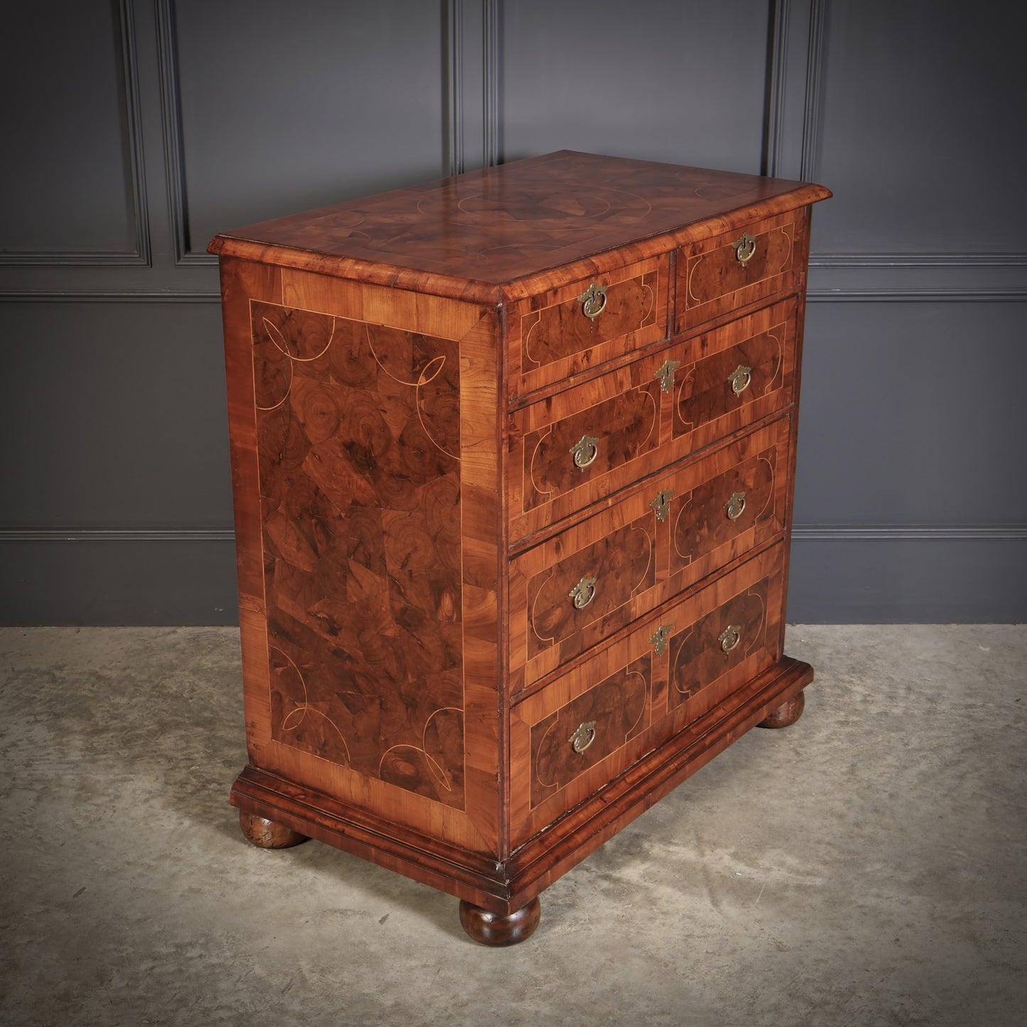 William & Mary Oyster Veneered Art Deco Chest Of Drawers