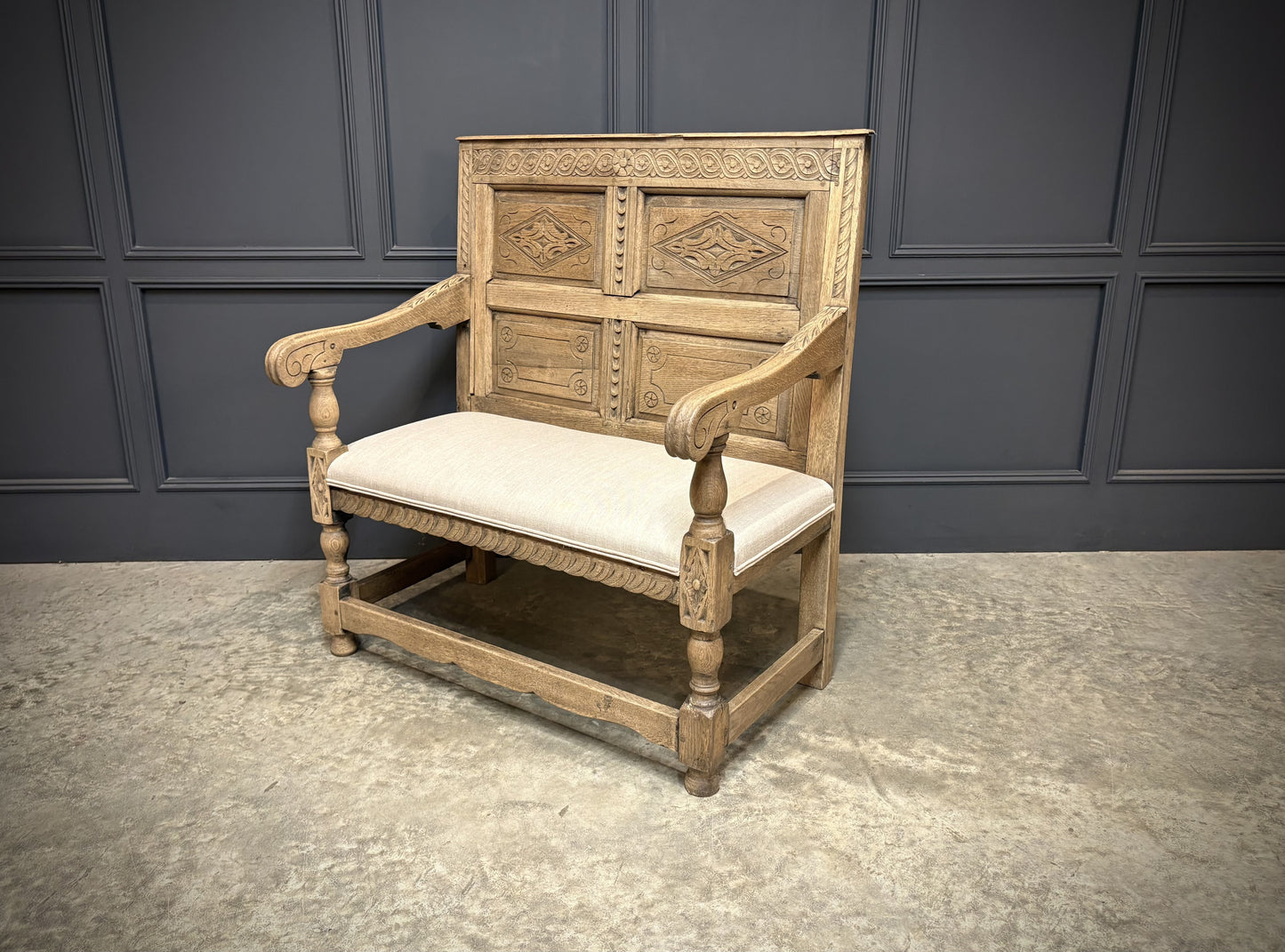 18th Century Antique Carved Bleached Oak Bench