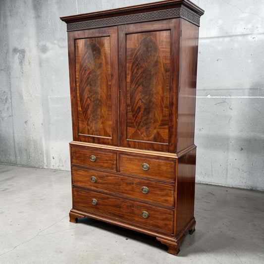 Antique Georgian Flame Mahogany Cupboard & Drawers